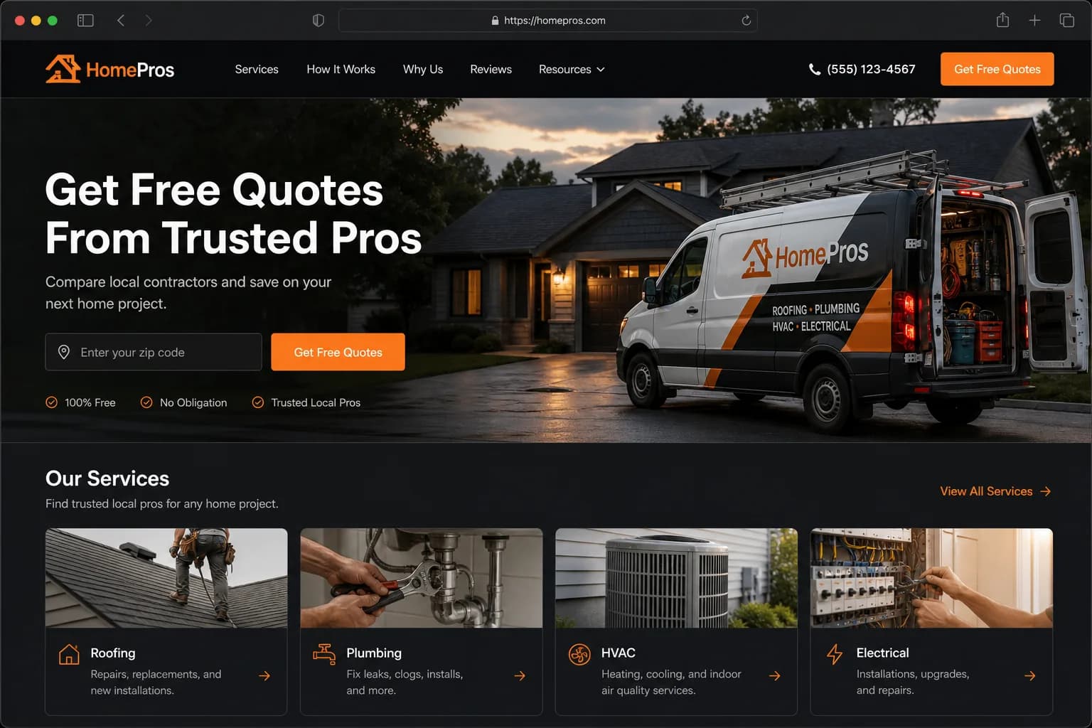 AI-generated contractor website example preview