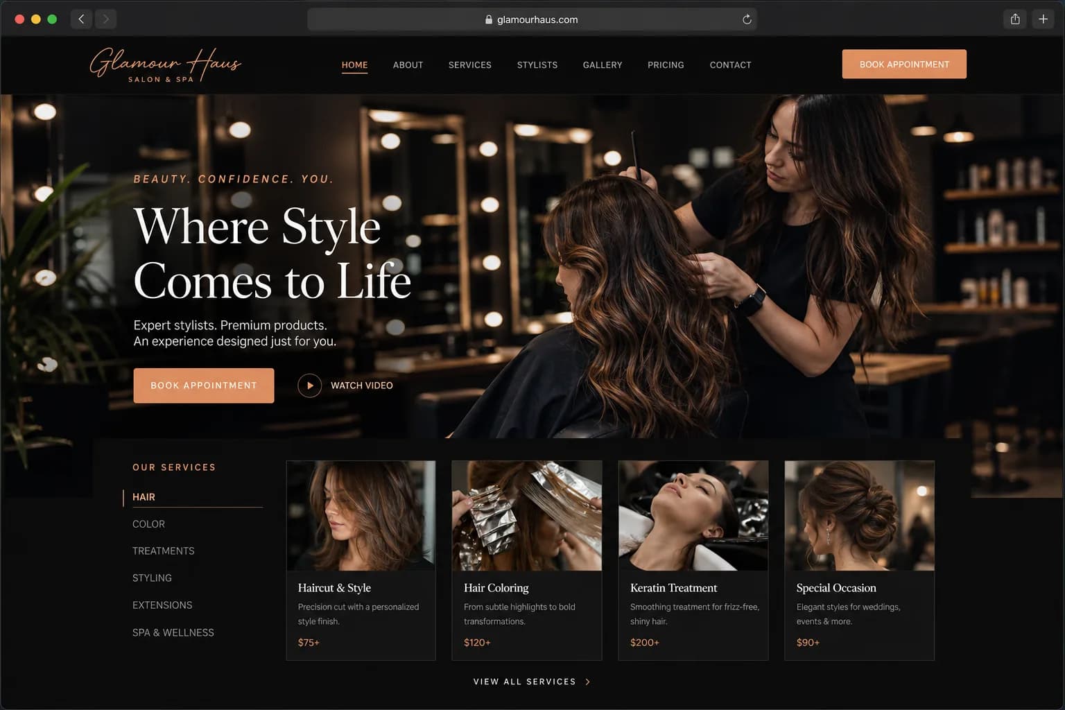 Example salon website generated with HaWa