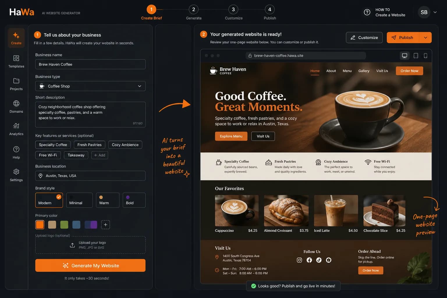 HaWa generator brief and resulting demo preview